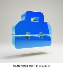 Volumetric Glossy Blue Toolbox Icon Isolated On White Background. 3D Rendered Digital Symbol. Modern Icon For Website, Internet Marketing, Presentation, Logo Design Template Element.
