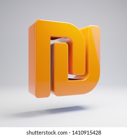 Volumetric Glossy Hot Orange Shekel Icon Isolated On White Background. 3D Rendered Digital Symbol. Modern Icon For Website, Internet Marketing, Presentation, Logo Design Template Element.