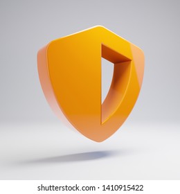 Volumetric Glossy Hot Orange Shield Icon Isolated On White Background. 3D Rendered Digital Symbol. Modern Icon For Website, Internet Marketing, Presentation, Logo Design Template Element.