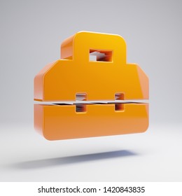 Volumetric Glossy Hot Orange Toolbox Icon Isolated On White Background. 3D Rendered Digital Symbol. Modern Icon For Website, Internet Marketing, Presentation, Logo Design Template Element.