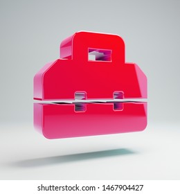 Volumetric Glossy Hot Pink Toolbox Icon Isolated On White Background. 3D Rendered Digital Symbol. Modern Icon For Website, Internet Marketing, Presentation, Logo Design Template Element.