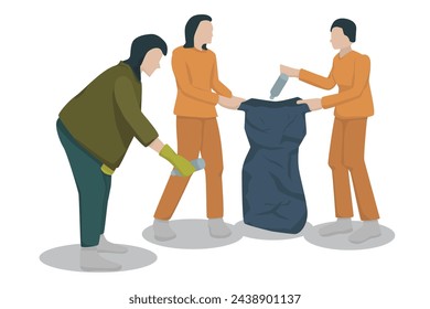 volunteering, charity, cleaning, people and ecology concept - group of happy volunteers with garbage bags cleaning area in park. Illustration volunteer.  - Powered by Shutterstock