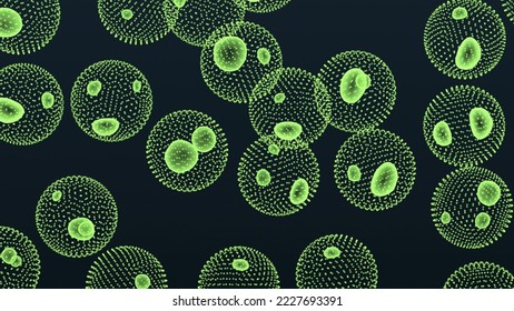 volvox algae 3d representation. Can be used to represent scientific research, photosynthetic organism or microbiology bacteria cell