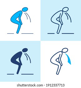 Vomiting Person Icon Set In Line Style. Nausea Concept, Sickness Feeling Symbol. 