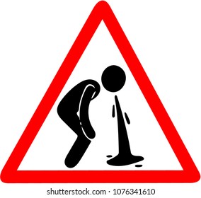 Vomiting warning sign vomiting caution red circle road sign isolated on white background