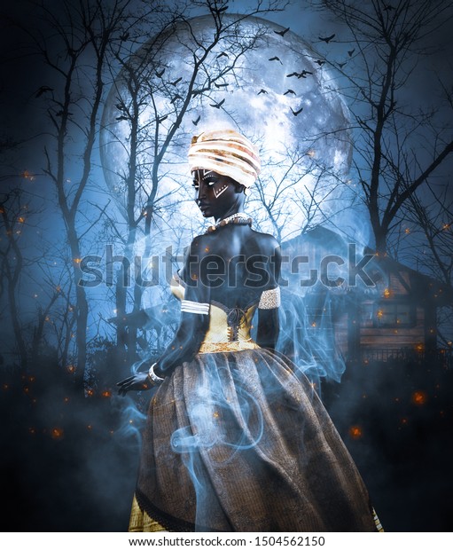 Voodoo queen or Lady shaman,3d illustration for\
book cover ideas