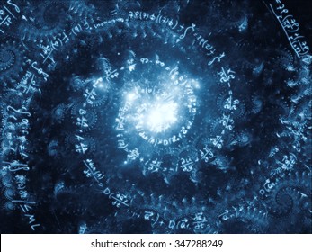 Vortex Dreams series. Composition of fractal  spiral texture and handwritten math formulas suitable as a backdrop for the projects on science, mathematics and forces of nature