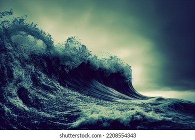 Vortex Hurricane Storm Waves Crashing Cyclone Storming Sea Splashing Tsunami Breaking Storming Peaks Down Tempest  Landscape Fury Crests Strong Wild  Atlantic Seascape 3d Illustration