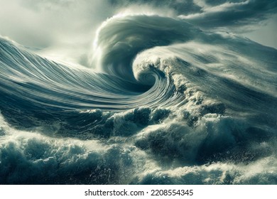 Vortex Hurricane Storm Waves Crashing Cyclone Storming Sea Splashing Tsunami Breaking Storming Peaks Down Tempest  Landscape Fury Crests Strong Wild  Atlantic Seascape 3d Illustration