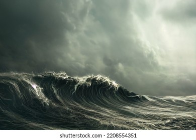Vortex hurricane storm waves crashing cyclone storming sea splashing tsunami breaking storming peaks down tempest  landscape fury crests strong wild  Atlantic seascape 3d illustration