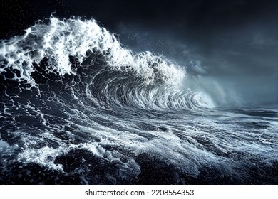 Vortex hurricane storm waves crashing cyclone storming sea splashing tsunami breaking storming peaks down tempest  landscape fury crests strong wild  Atlantic seascape 3d illustration