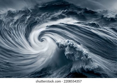 Vortex Hurricane Storm Waves Crashing Cyclone Storming Sea Splashing Tsunami Breaking Storming Peaks Down Tempest  Landscape Fury Crests Strong Wild  Atlantic Seascape 3d Illustration