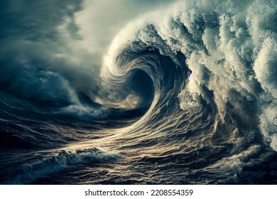 Vortex Hurricane Storm Waves Crashing Cyclone Storming Sea Splashing Tsunami Breaking Storming Peaks Down Tempest  Landscape Fury Crests Strong Wild  Atlantic Seascape 3d Illustration