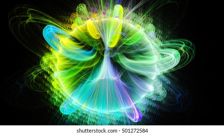 Vortices Of Energy Magnetic Field. 3D Surreal Illustration. Sacred Geometry. Mysterious Psychedelic Relaxation Pattern. Fractal Abstract Texture. Digital Artwork Graphic Astrology Magic