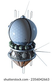 The Vostok spacecraft in earth orbit with Yuri Gagarin in 3d illustration and rendering