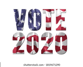 Vote 2020 Sign With US Flag Text Mask Effect. On A Plain White Background