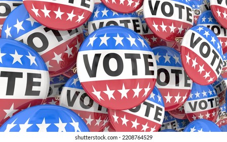 Vote Button Pins Election Integrity Protection Participate Democracy 3d Illustration