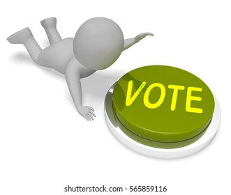 Vote Character Pushing Button Shows Poll Voting 3d Rendering