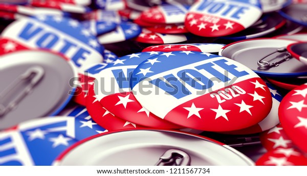 vote election badge button for\
2020 background, vote USA 2020, 3D illustration, 3D\
rendering
