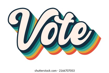 Vote Graphic, Rainbow Voting Retro Font, President Election, Political Democracy, Design Font Stripe Effect, Blue Green Yellow Red Vintage Style Lettering, Voting Democrat Republican, White Background