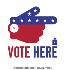 VOTE HERE. Polling Place Sign. 2020 United States Presidential Election. Illustration.