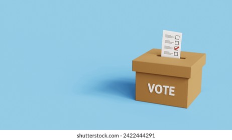 Vote into a ballot box during elections. Casting a vote in ballot box. Putting paper in ballot box. Voting or elections concept. 3d illustration - Powered by Shutterstock