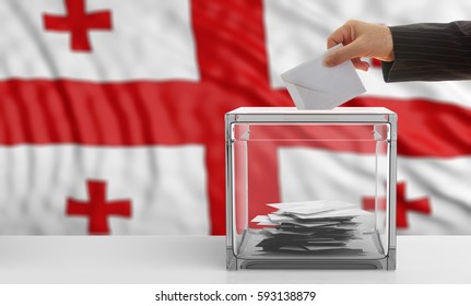 Voter On An Waiving Georgia Flag Background. 3d Illustration