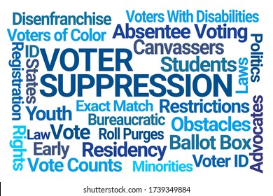 Voter Suppression Word Cloud On White Background