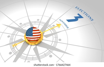 Voting concept. USA elections. 3D rendering. Abstract compass points to the elections date