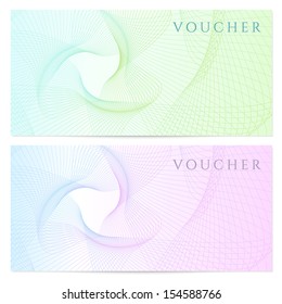 Voucher, Gift certificate, template with colorful guilloche pattern (watermark, spirograph). Blank background for banknote, money design, currency, note, check (cheque), ticket, reward