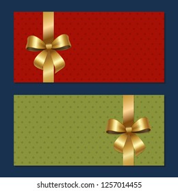 Voucher on 500$ set of posters with gold ribbons and bows on abstract color background. Gift certificates for discounts in fashionable stores  - Powered by Shutterstock