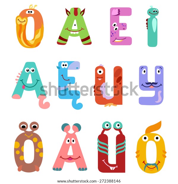Vowels Latin Alphabet Like Different Monsters Stock Illustration 272388146