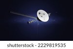 Voyager 1 and 2 spacecraft transmitting signals in deep space. 3d illustration. 