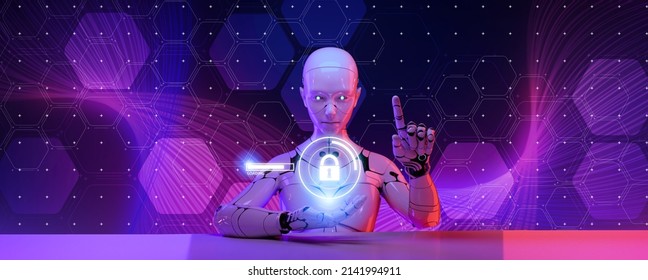 VPN Virtual Private Network, Cybersecurity Internet Privacy Technology Computer Cyber Crime Scam Virus Attack Protection, Identity Privacy Data Hacking Antivirus Shield 3D AI Robot Abstract Background