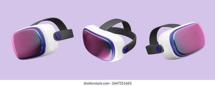 VR Headset 3d render icon for game, virtual reality or simulation innovation technology in future. Cyberspace VR glasses interactive digital smart gadget tech , hologram experience of vision