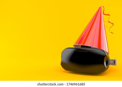 VR headset with party hat isolated on orange background. 3d illustration - Powered by Shutterstock