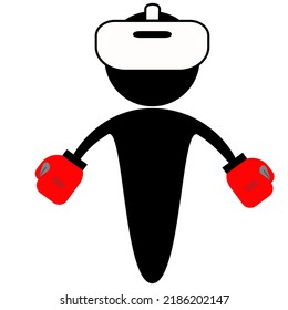 VR Virtual Reality Avatar Boxer Icon Character With XR Headset And Red Boxing Gloves For Multiplayer Exercise Entertainment Game In Meta Multi Verse