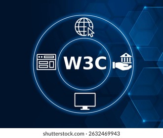 w3c tech concept.The World Wide Web Consortium, an international community that develops open web standards.