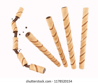 Wafer Cookie Sticks With Cocoa Or Chocolate, 3d Illustration.