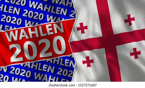 Wahlen 2020 Title And Georgia Flag - 3D Illustration - German Language Translation: Election 2020