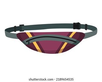 Waist Bag Flat Template. Fanny Pack As Popular Personal Item Elements And Fashion Accessory. Colorful Trendy Banana Shaped Belt Bag