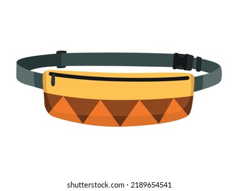 Waist Bag Flat Template. Fanny Pack As Popular Personal Item Elements And Fashion Accessory. Colorful Trendy Banana Shaped Belt Bag