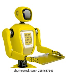 Waiter Robot Front Side View, 3d Illustration