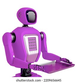 Waiter Robot Front Side View, 3d Illustration