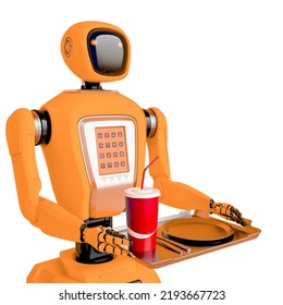 Waiter Robot Side View, 3d Illustration