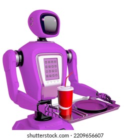 Waiter Robot Side View, 3d Illustration