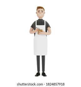 The waiter takes the order with a notebook and pencil. 3D illustration in cartoon style. - Powered by Shutterstock