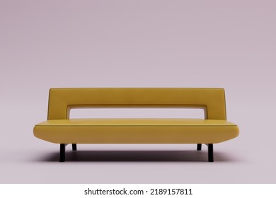 Waiting Area With Seating Area. Sofa To Sit Down And Rest. Brown Sofa On A Pastel Background. 3d Render. 3d Illustration