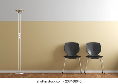 Waiting Room With Chairs And Lamp Yellow Wall