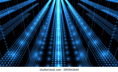 A Wake Of Many Lights Heading Towards The Vanishing Point. A Concept That Represents The Ascension Beyond Evolution. Image Of Cyberspace And Digital Space. 3D Rendering. 